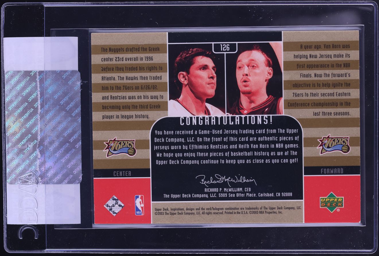 2002 Upper Deck Inspirations Dual Efthimios Rentzias Keith Van Horn PATCH /1500 #126 CGC AUTH