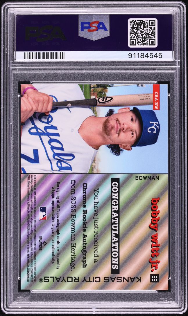 2022 Bowman Chrome Heritage Superfractor Bobby Witt Jr RC AUTO DNA 10 1/1 PSA 10