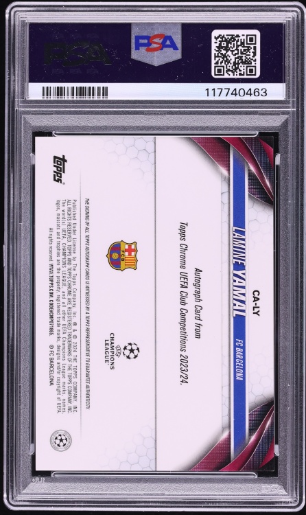 2023 Topps Chrome UEFA Club Competitions Orange Lamine Yamal ROOKIE AUTO DNA 10 /25 PSA 9 MINT