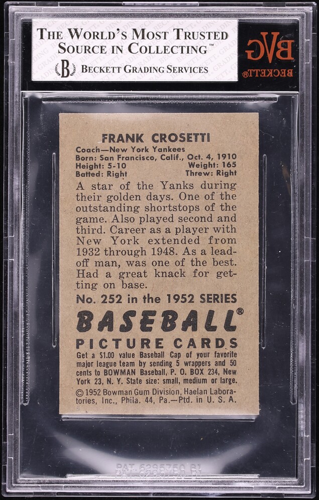 1952 Bowman Frank Crosetti Co #252 BVG 8 NM-MT