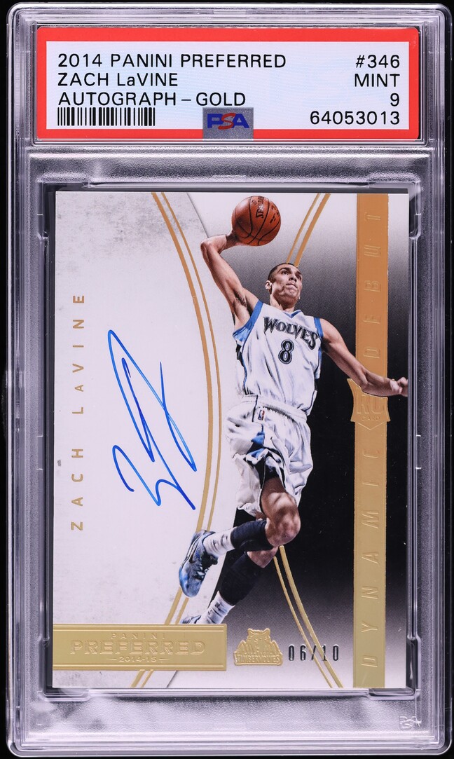 2014 Panini Preferred Gold Zach Lavine ROOKIE AUTO /10 #346 PSA 9 MINT - Photo 1