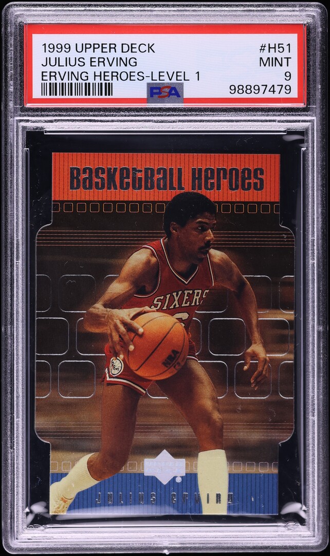 1999 Upper Deck Erving Heroes Level 1 Die-Cut Julius Erving /100 #H51 PSA 9 MINT - Photo 1