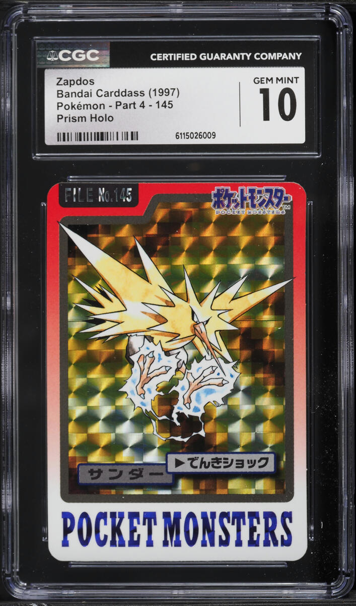1997 Pokemon Japanese Pocket Monsters Carddass Prism Zapdos #145 CGC 10 GEM MINT