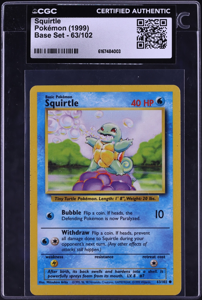 1999 Pokemon Base Set Squirtle #63 CGC AUTH