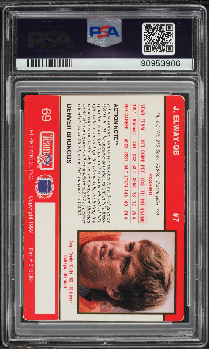1992 Action Packed John Elway #69 PSA 6 EXMT