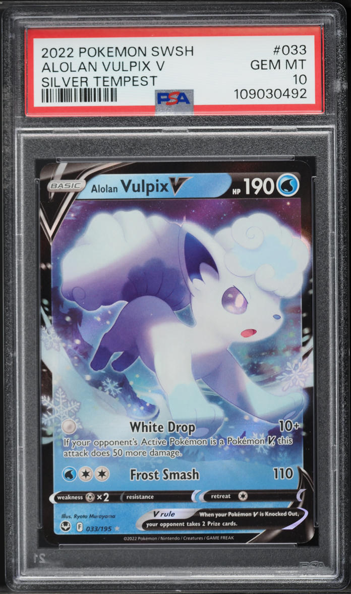 2022 Pokemon Sword & Shield Silver Tempest Full Art Alolan Vulpix V #33 PSA 10 GEM MINT