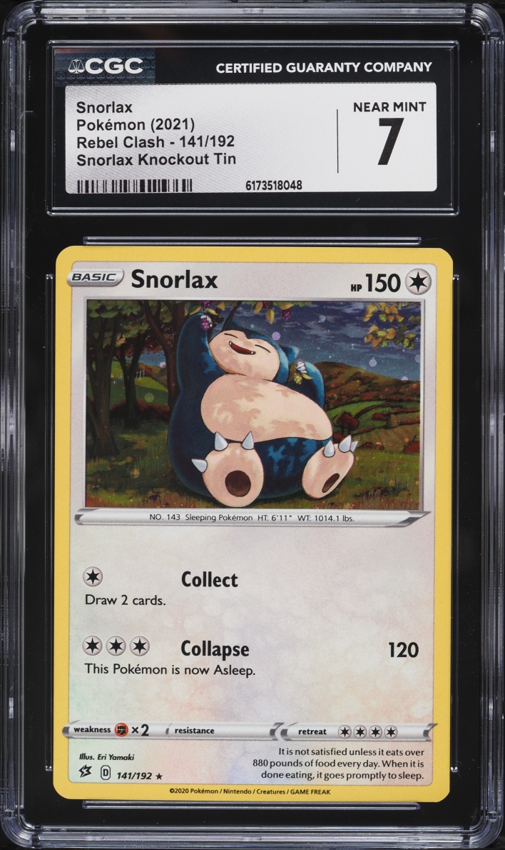 2021 Pokemon Sword & Shield Rebel Clash Snorlax Knockout Tin Snorlax #141 CGC 7 NRMT