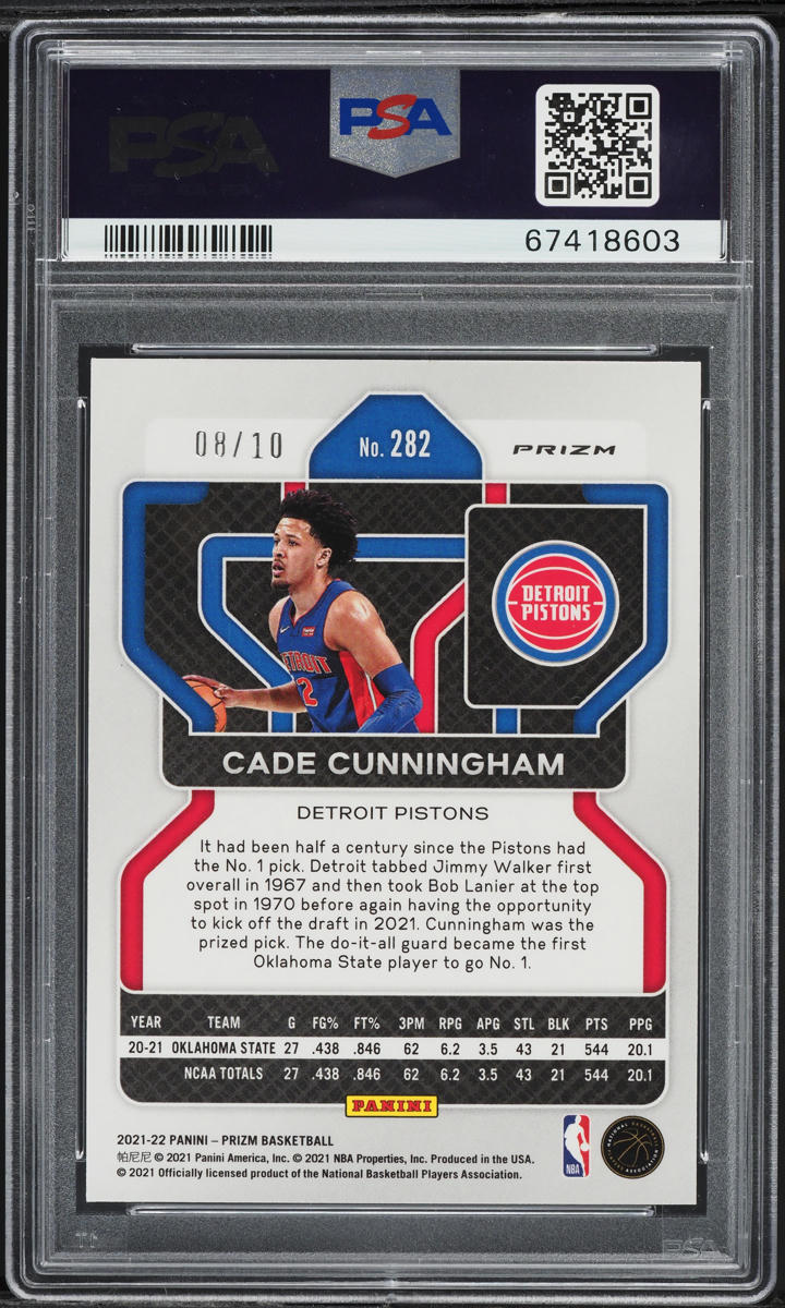 2021 Panini Prizm Gold Shimmer Cade Cunningham ROOKIE /10 #282 PSA 8 NM-MT