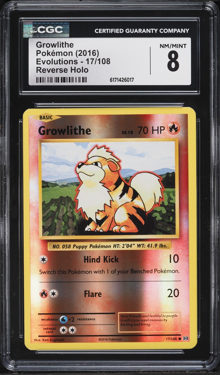 2016 Pokemon XY Evolutions Reverse Holo Growlithe #17 CGC 8 NM-MT