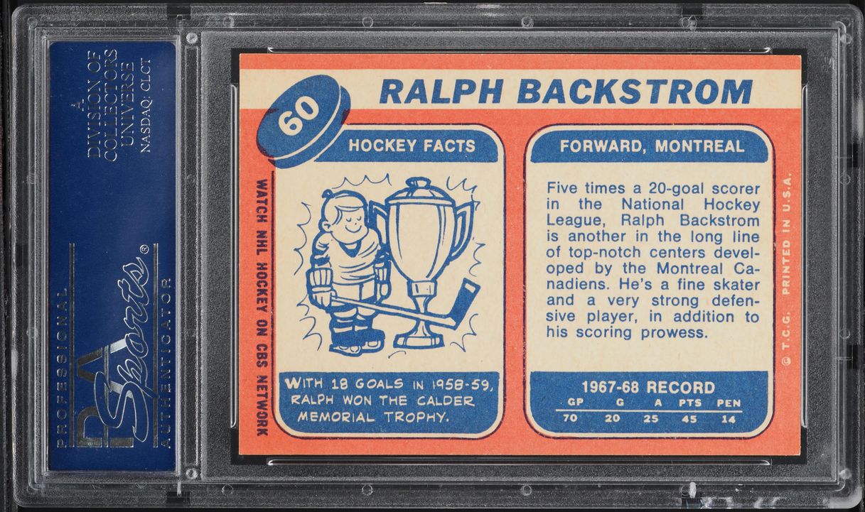 1968 Topps Hockey Ralph Backstrom #60 PSA 7 NRMT