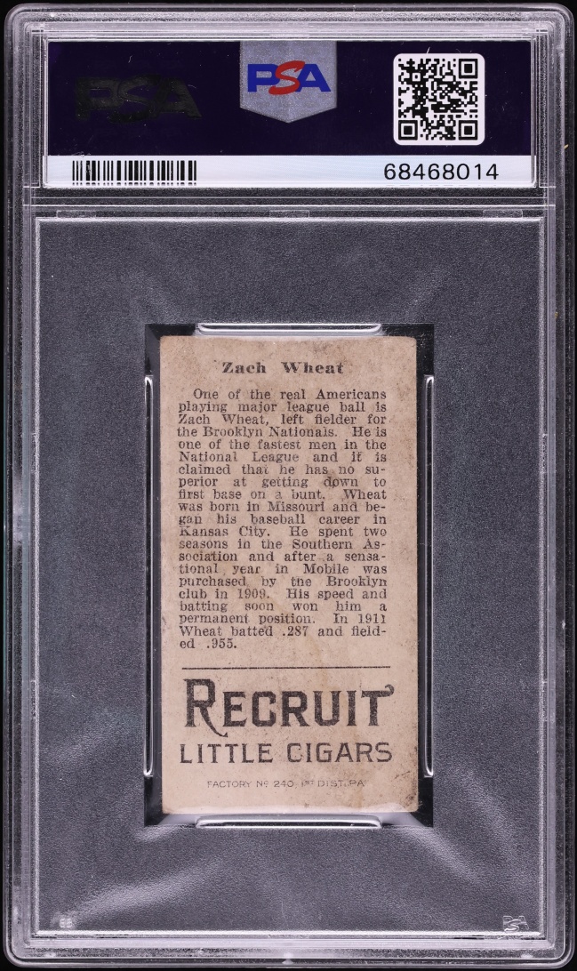 1912 T207 Brown Background Zach Wheat PSA 2 GD