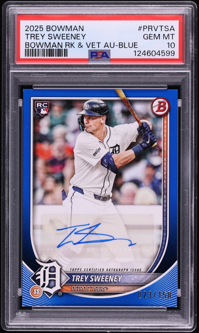 2025 Bowman Rookies & Veterans Blue Trey Sweeney ROOKIE AUTO /150 #PRV-TSA PSA 10 GEM MINT