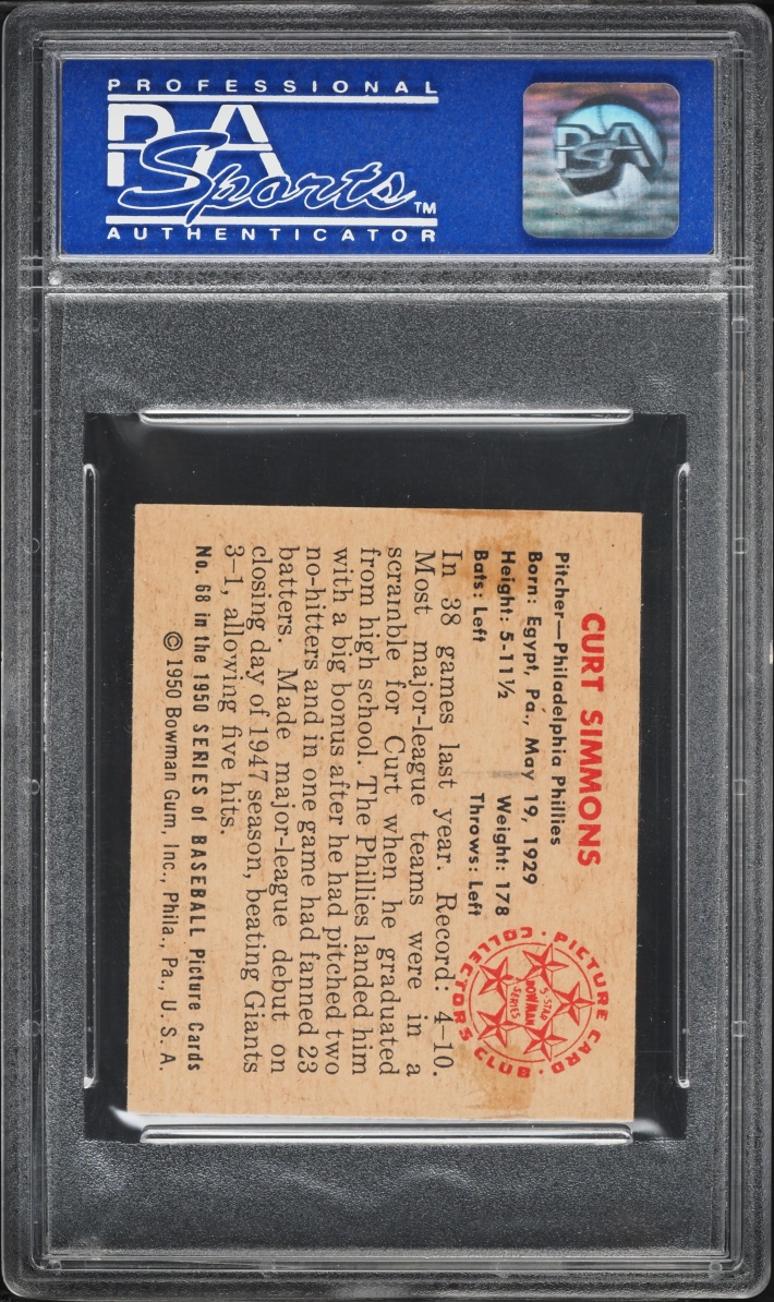 1950 Bowman Curt Simmons #68 PSA 7 NRMT