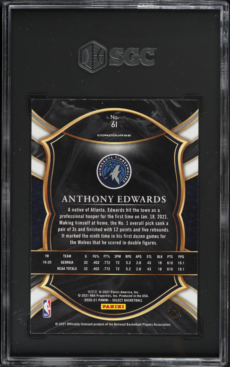 2020 Select Concourse Blue Retail Anthony Edwards ROOKIE #61 SGC 8 NM-MT