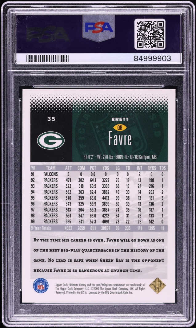 2000 Ultimate Victory Parallel 100 Brett Favre /100 #35 PSA 10 GEM MINT