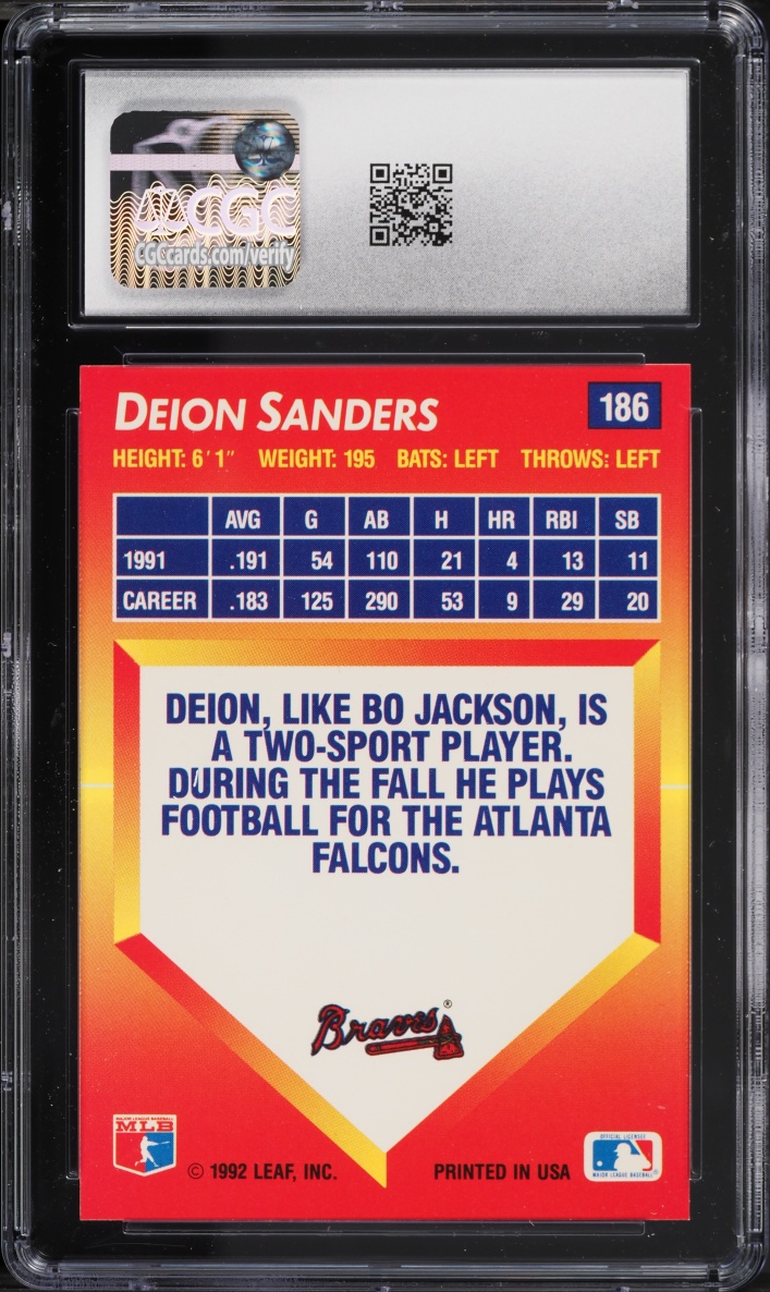 1992 Donruss Triple Play Deion Sanders #186 CGC 10 GEM MINT
