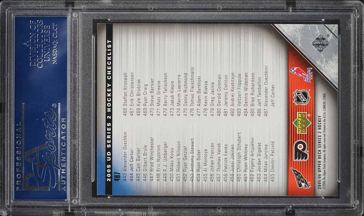 2005 Upper Deck Hockey Alexander Ovechkin & Jeff Carter ROOKIE #487 PSA 10 GEM