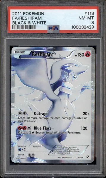 2011 Pokemon Black & White #113 Reshiram Full Art PSA 8