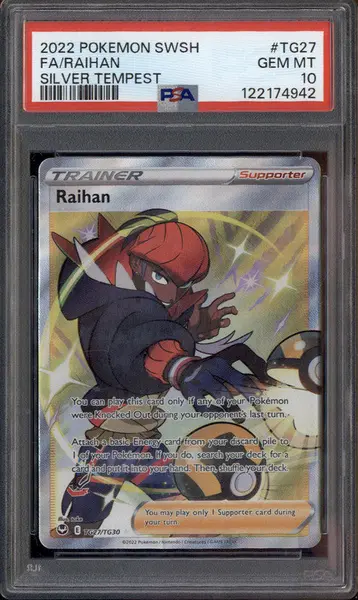 2022 Pokemon Sword & Shield Silver Tempest #TG27 Full Art Raihan PSA 10