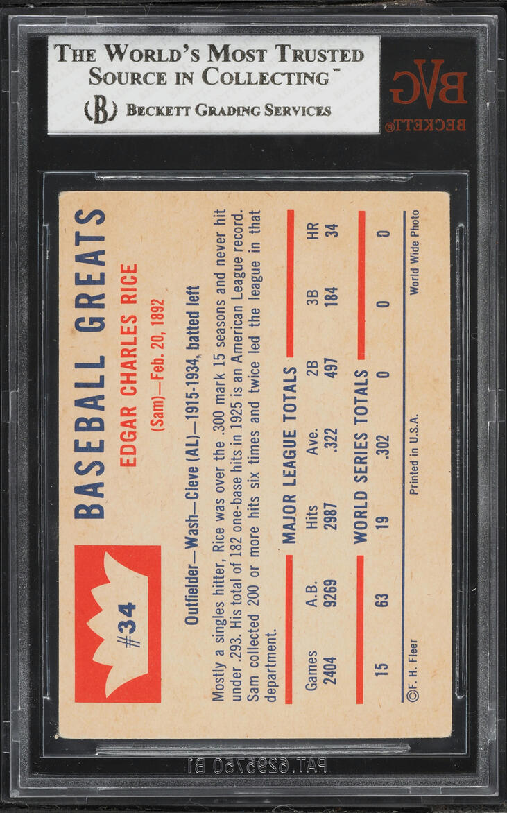 1960 Fleer Sam Rice #34 BVG 4 VGEX
