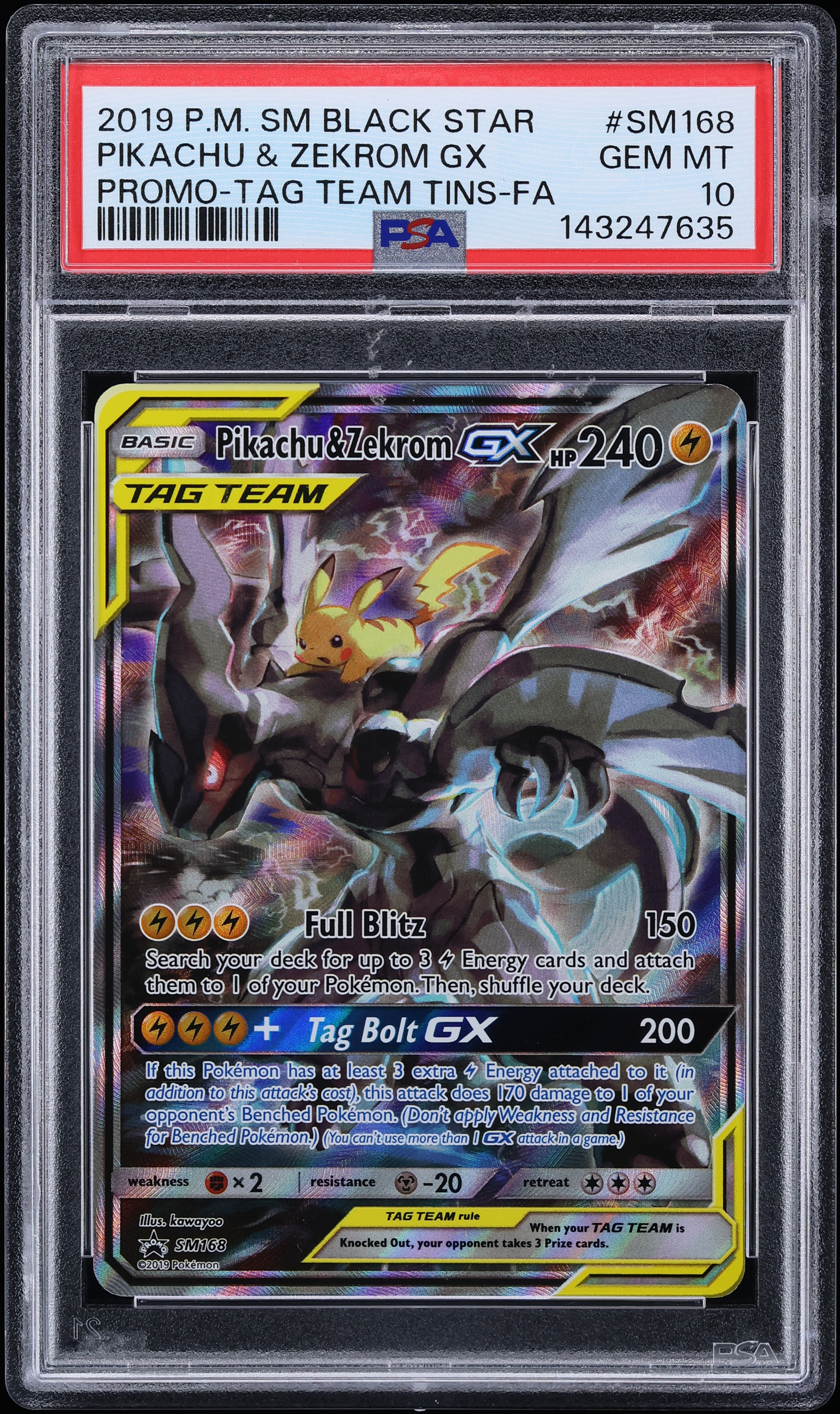 2019 Pokemon Sun & Moon Promo Tag Team Tins Full Art Pikachu & Zekrom GX #SM168 PSA 10 GEM MINT