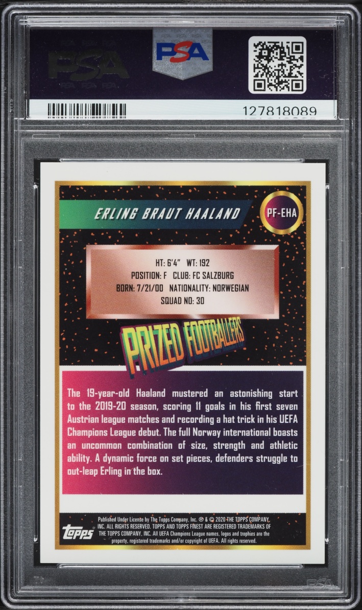 2019 Finest UEFA Prized Footballers Erling Haaland ROOKIE #PFEHA PSA 9 MINT