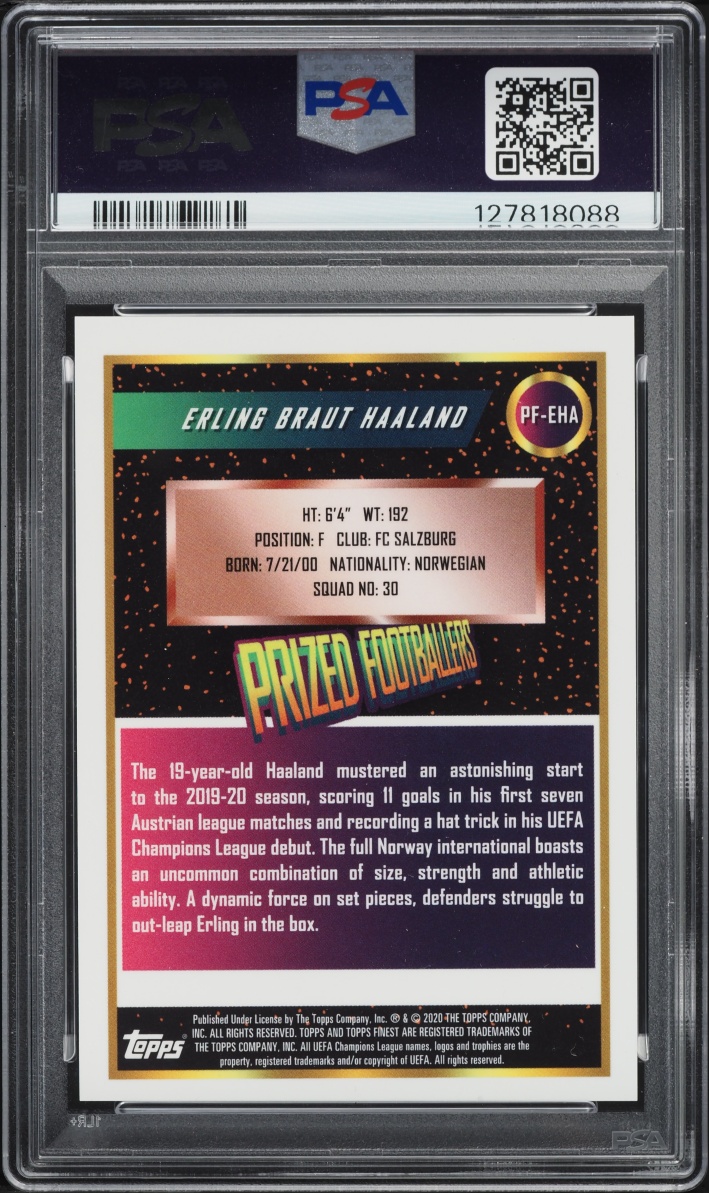 2019 Finest UEFA Prized Footballers Erling Haaland ROOKIE #PFEHA PSA 9 MINT