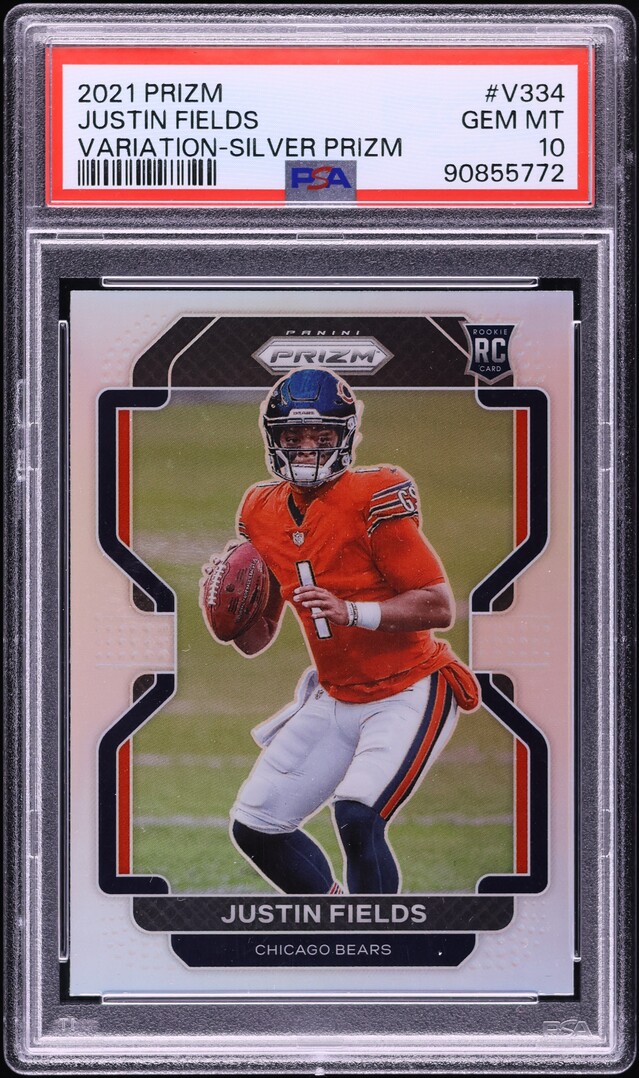2021 Panini Prizm Variation Silver Justin Fields ROOKIE #V-334 PSA 10 GEM MINT