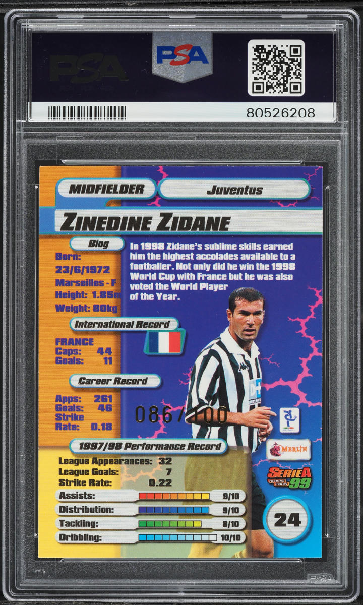 1998 Merlin Serie A 99 Ruby Zinedine Zidane /100 #24 PSA 5 EX