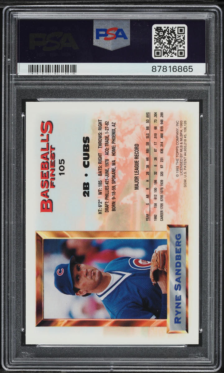 1993 Finest Refractor Ryne Sandberg #105 PSA 8 NM-MT