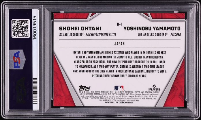 2024 Bowman Chrome International Superfractor Shohei Ohtani Yoshinobu Yamamoto RC 1/1 PSA 10
