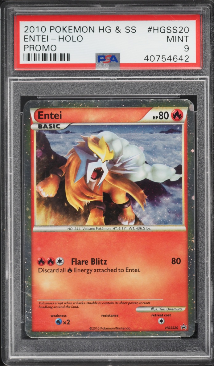 2010 Pokemon HeartGold & SoulSilver Black Star Promo Holo Entei #HGSS20 PSA 9 MINT