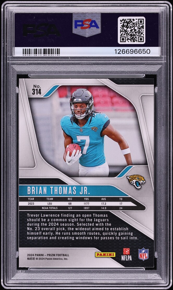 2024 Panini Prizm Brian Thomas Jr. ROOKIE #314 PSA 9 MINT