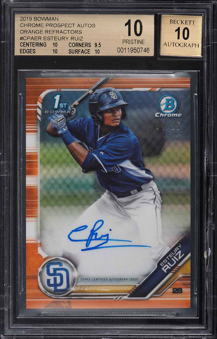 2019 Bowman Chrome Orange Ref Esteury Ruiz PROSPECT AUTO /25 BGS 10 PRISTINE