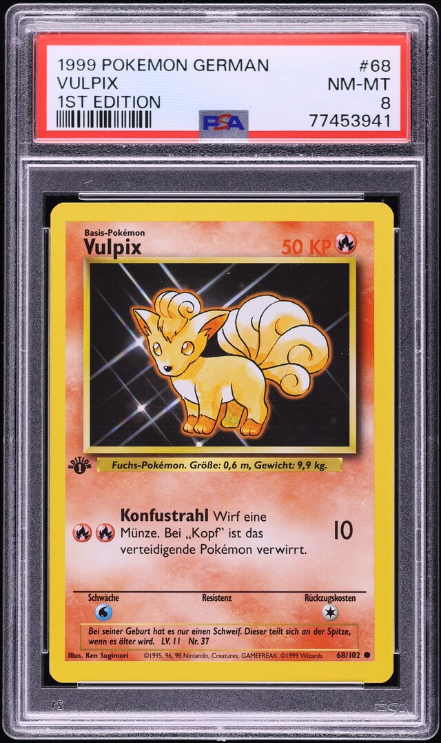 1999 Pokemon German Base Set 1st Edition Vulpix #68 PSA 8 NM-MT