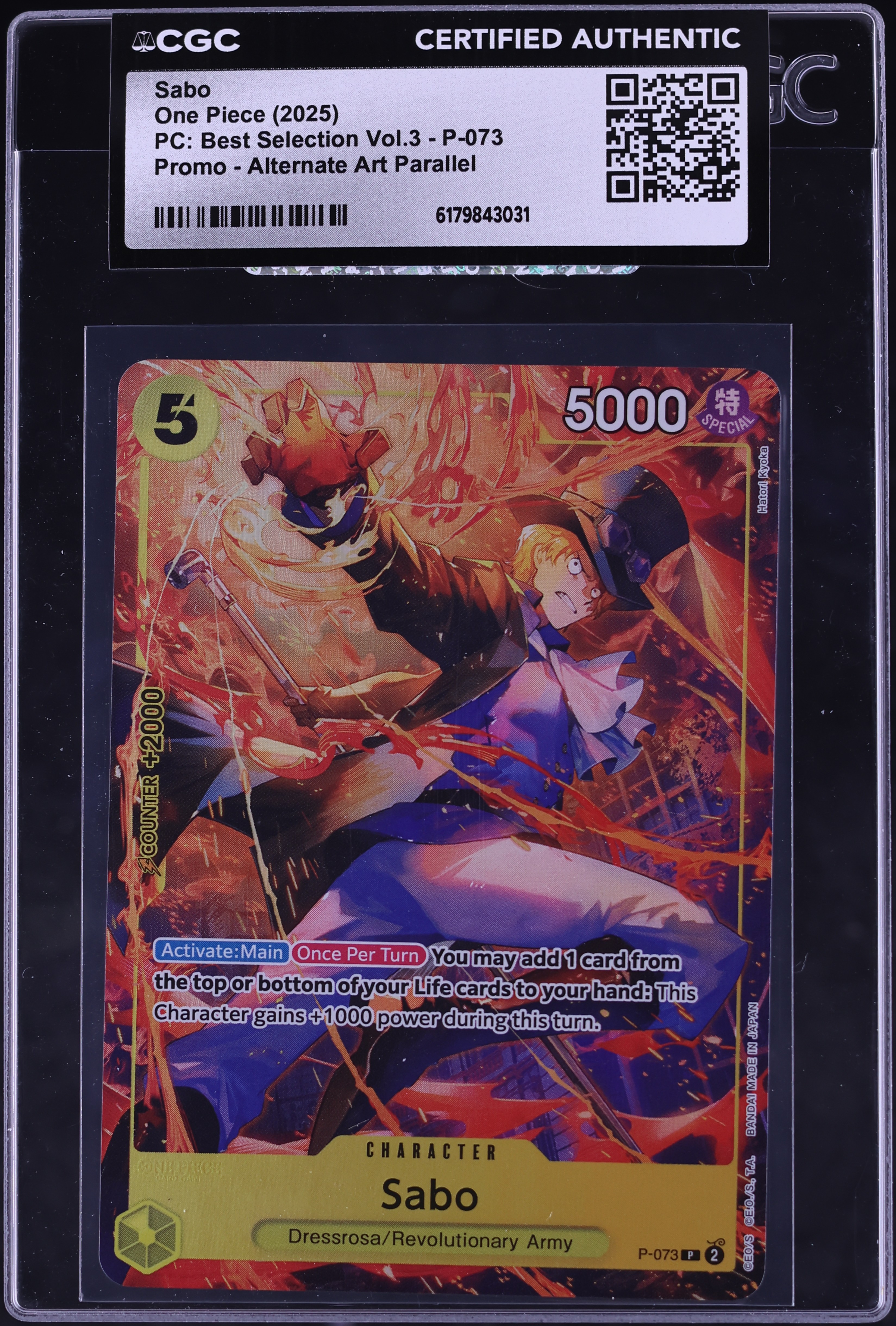 2025 One Piece Promo Premium Best Selection Vol. 3 Alt Art Sabo #P-073 CGC AUTH