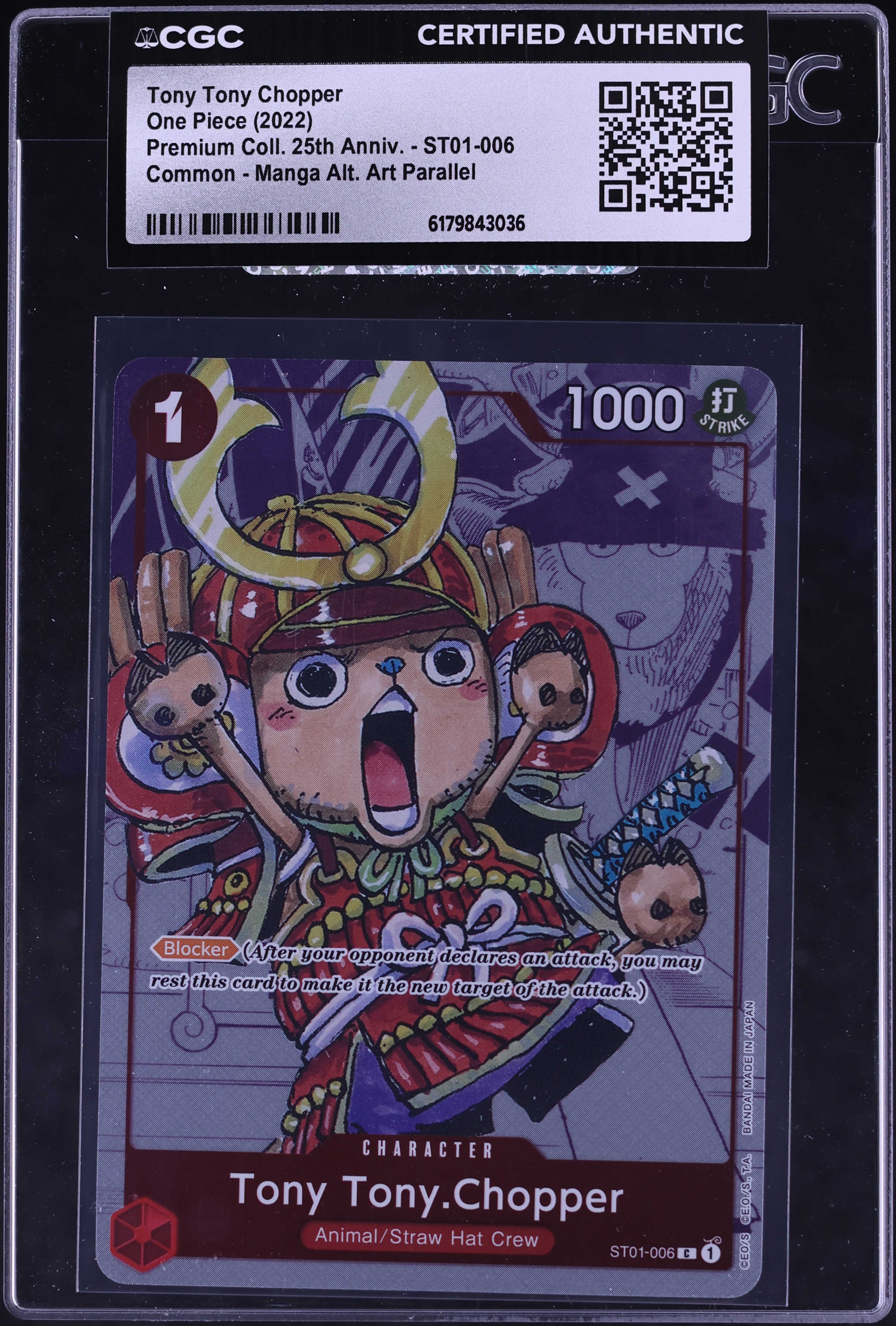 2022 One Piece Premium 25th Anniversary Manga Art Tony Tony Chopper #ST01-006 CGC AUTH