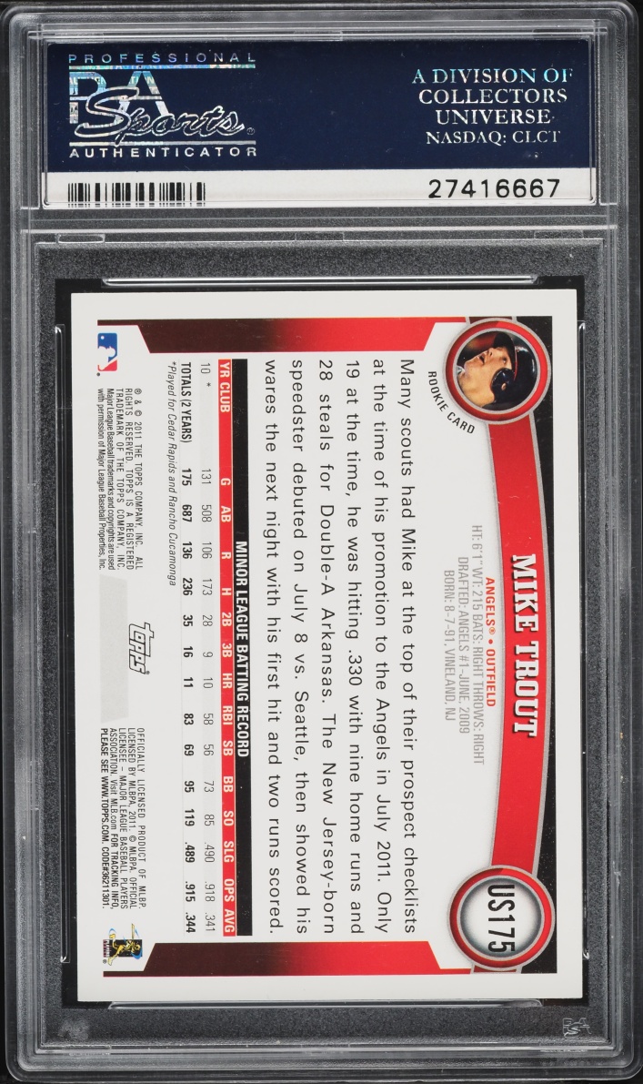 2011 Topps Update Mike Trout ROOKIE #US175 PSA 10 GEM MINT