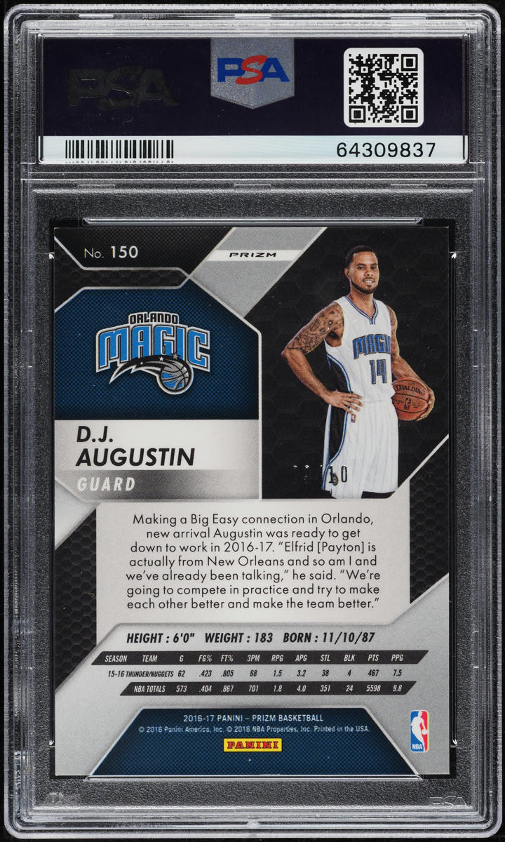 2016 Panini Prizm Gold D.J. Augustin /10 #150 PSA 9 MINT