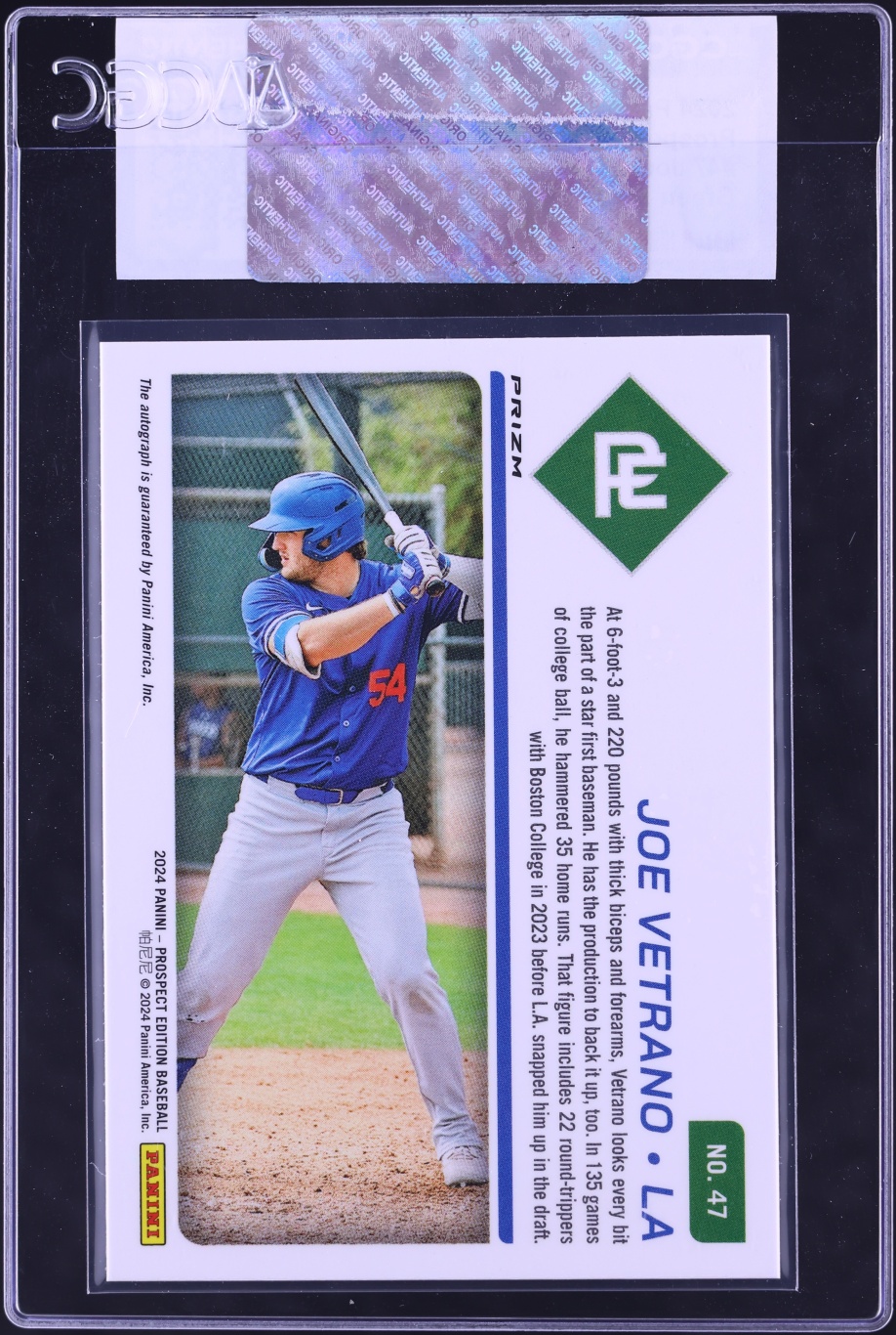 2024 Panini Prospect Edition Ticket Green Prizm Joe Vetrano ROOKIE AUTO #47 CGC AUTH