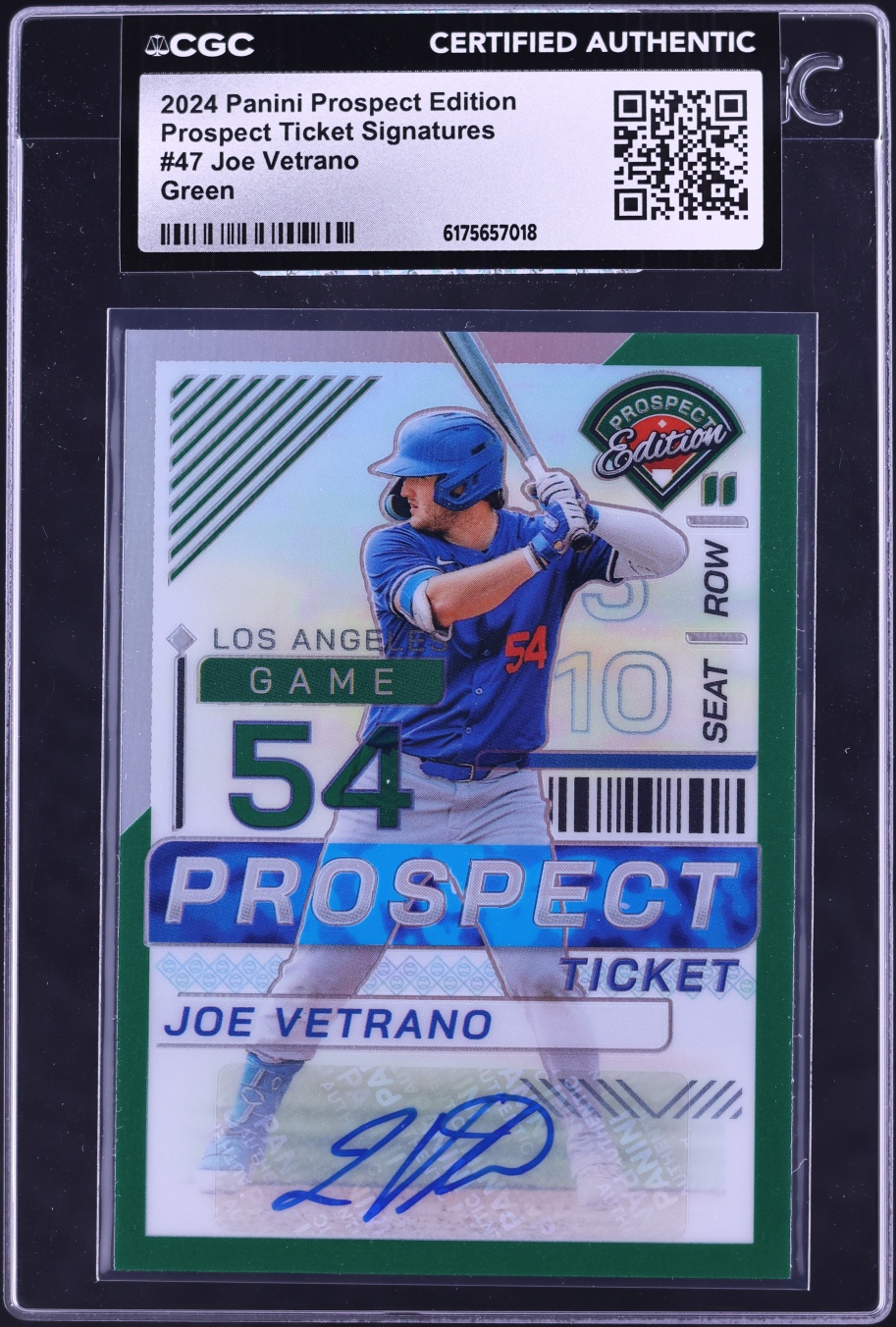 2024 Panini Prospect Edition Ticket Green Prizm Joe Vetrano ROOKIE AUTO #47 CGC AUTH
