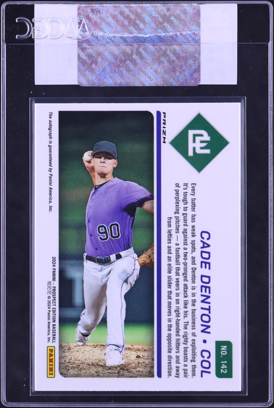 2024 Panini Prospect Edition Ticket Green Prizm Cade Denton PROSPECT AUTO #142 CGC AUTH