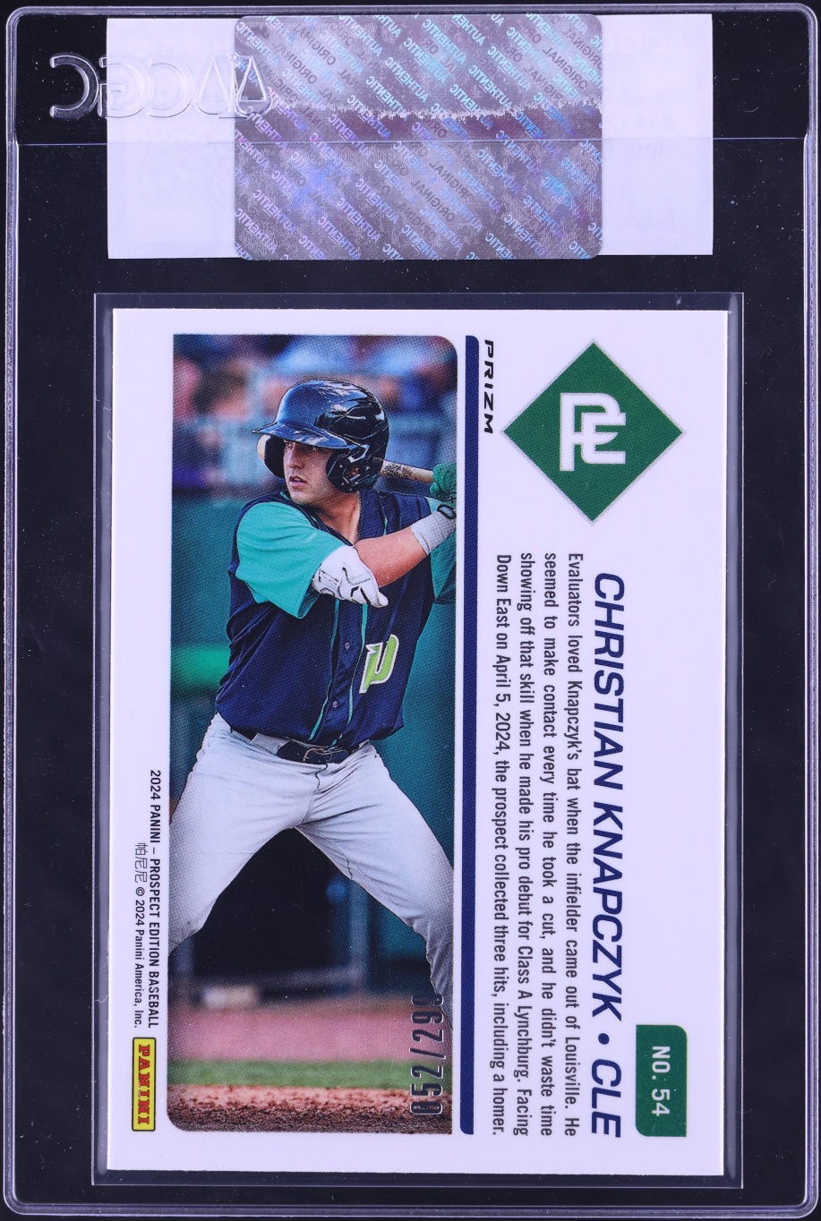 2024 Panini Prospect Edition Holo Blue Ice Christian Knapczyk ROOKIE /299 #54 CGC AUTH