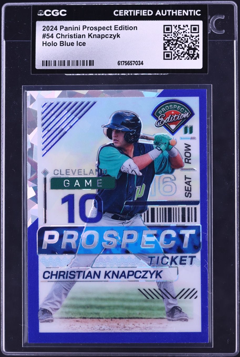 2024 Panini Prospect Edition Holo Blue Ice Christian Knapczyk ROOKIE /299 #54 CGC AUTH