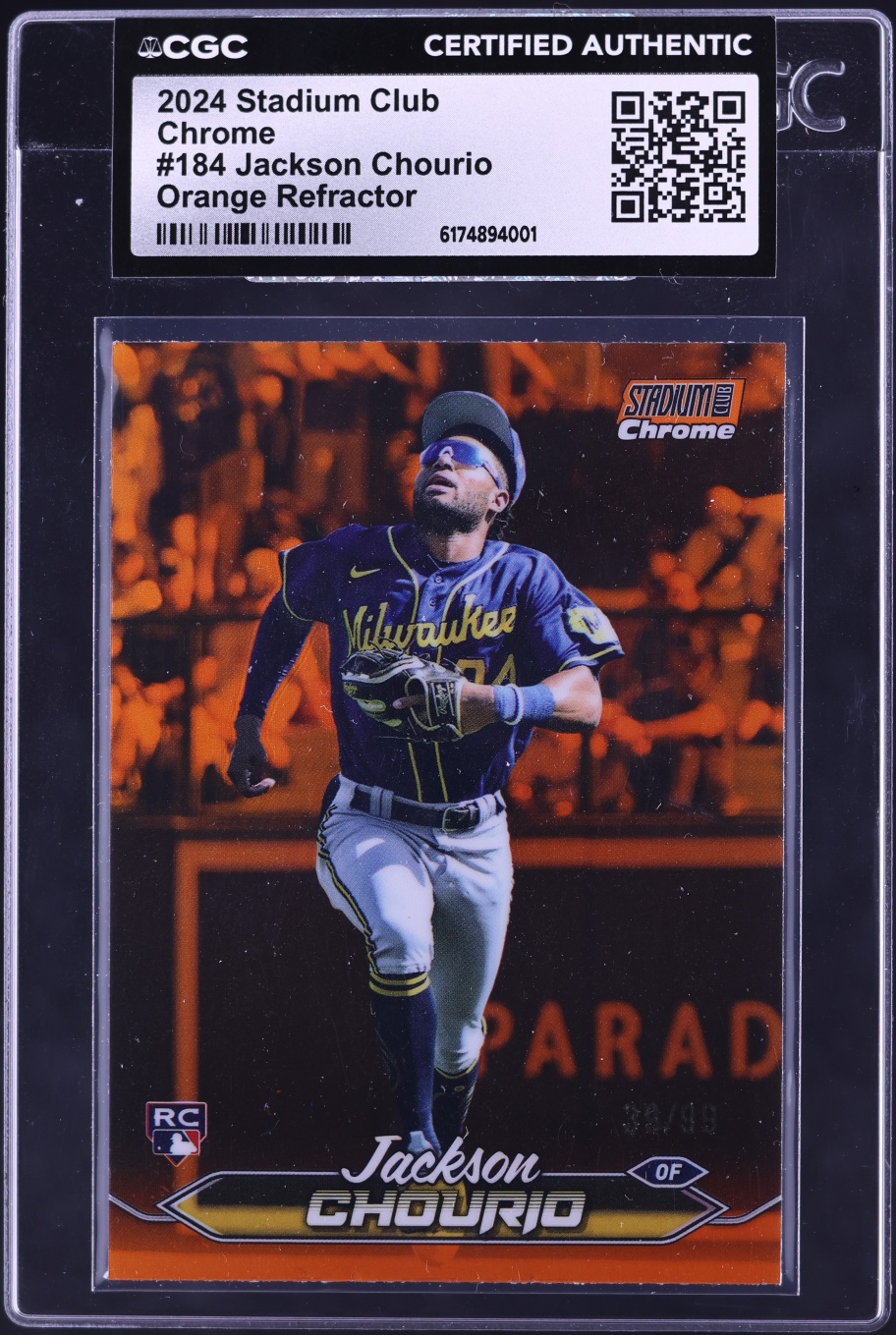 2024 Stadium Club Chrome Orange Refractor Jackson Chourio ROOKIE /99 #184 CGC AUTH
