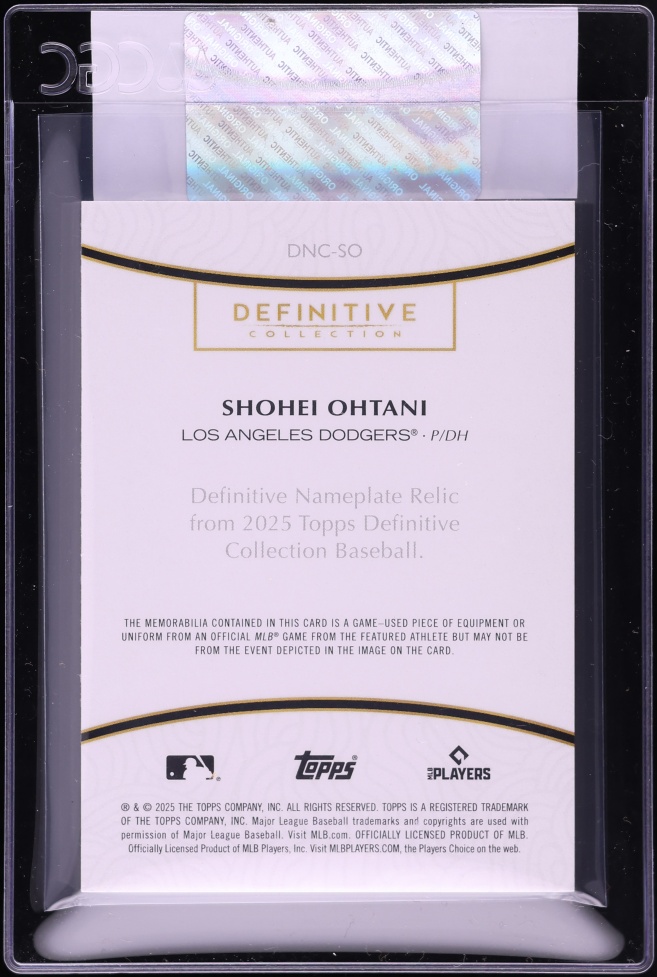 2025 Topps Definitive Collection Nameplate Collection Shohei Ohtani PATCH 1/1 #DNC-SO CGC AUTH