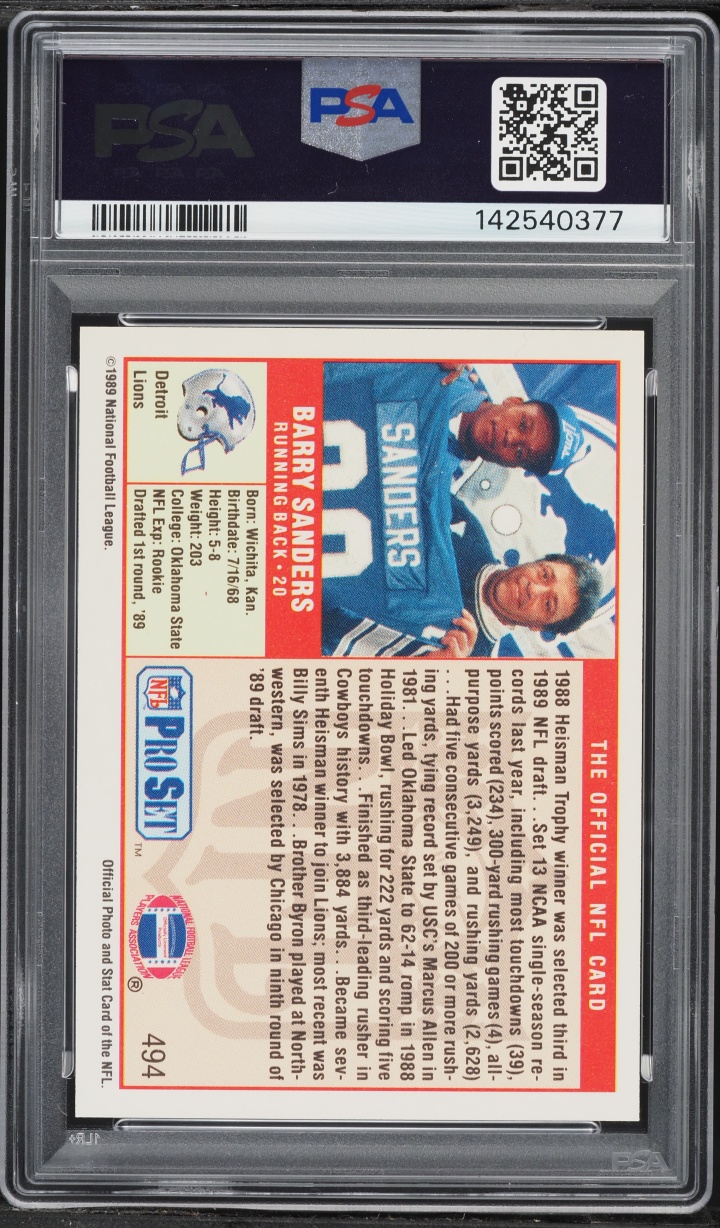 1989 Pro Set Football Barry Sanders ROOKIE #494 PSA 9 MINT