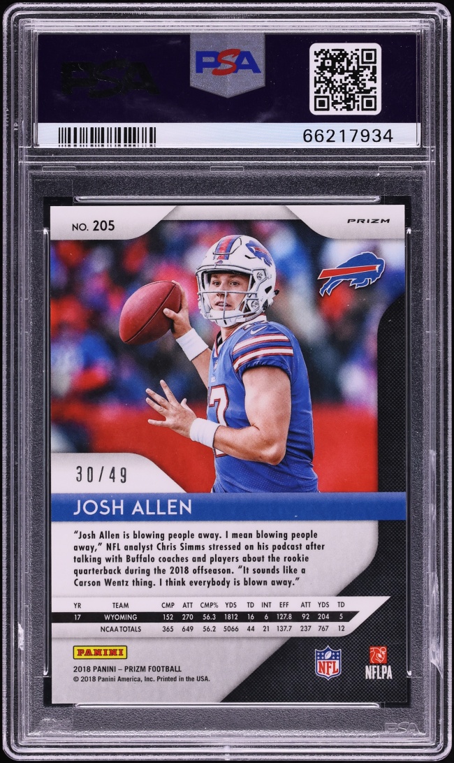 2018 Panini Prizm Purple Power Josh Allen ROOKIE /49 #205 PSA 10 GEM MINT