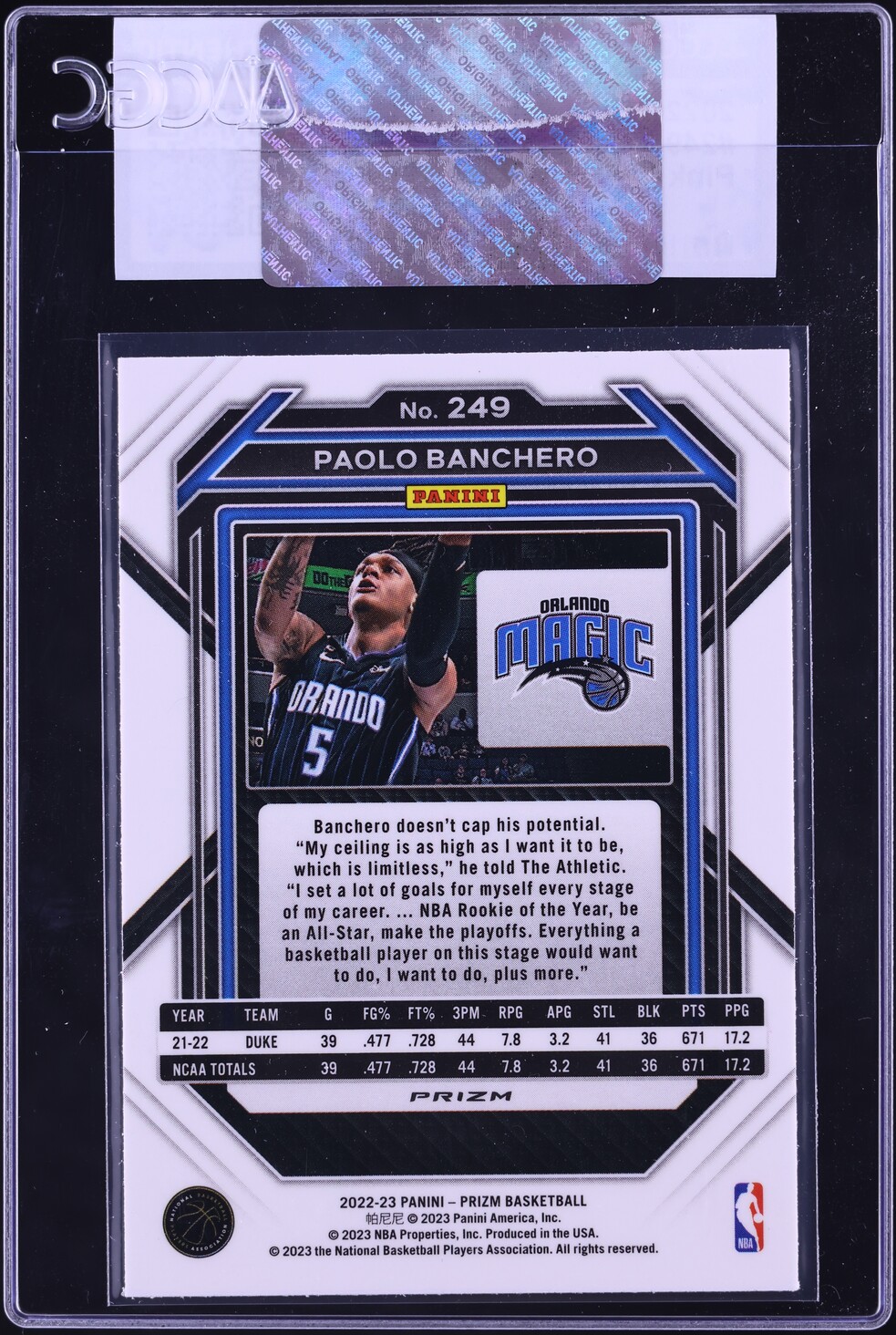 2022-23 Panini Prizm Pink Ice Paolo Banchero ROOKIE #249 CGC AUTH