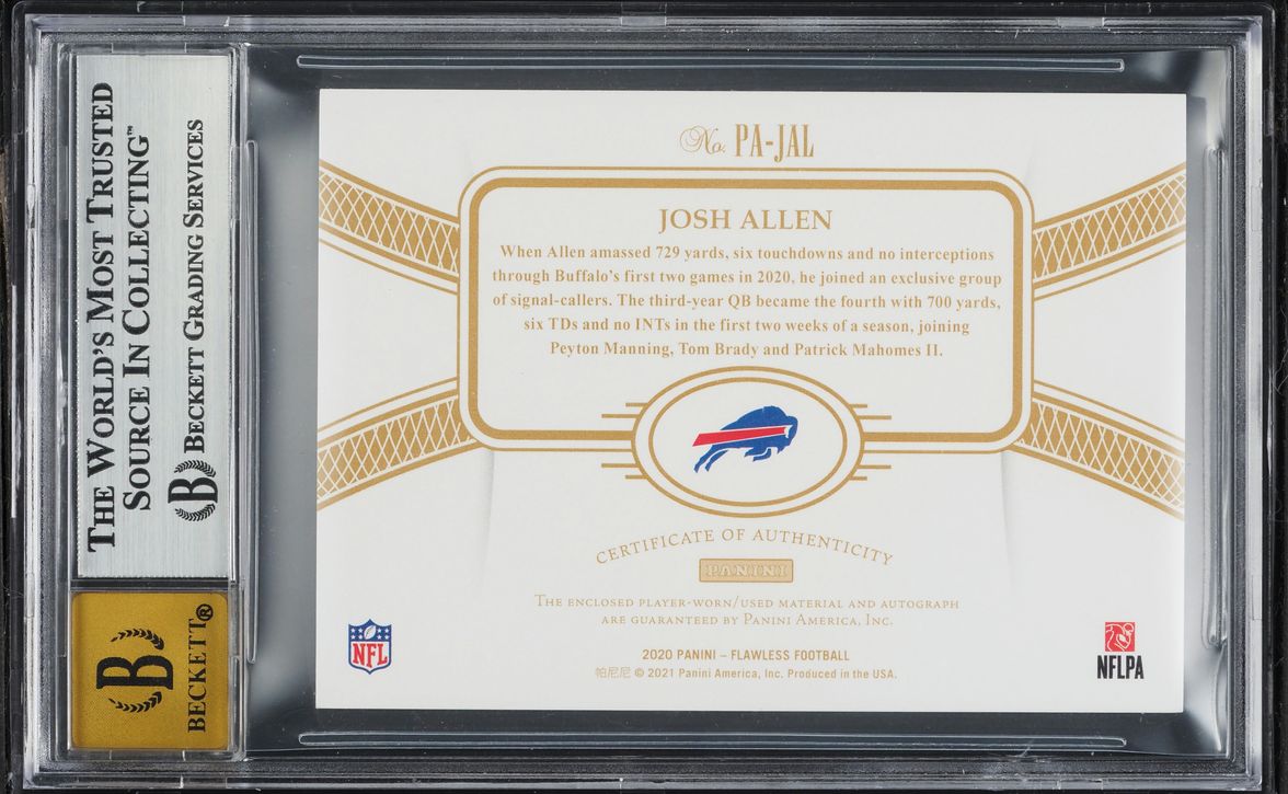 2020 Panini Flawless Platinum Josh Allen PATCH AUTO 1/1 #PA-JAL BGS 8.5 NM-MT+